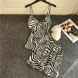 Women's Sleepwear Zebra Pattern Fashion Pyjamas Ice Silk Thin Sleeveless Camisole Shorts Two-piece Set