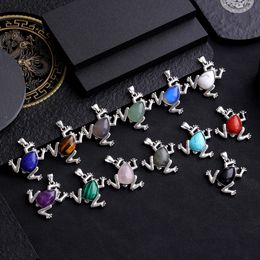 Natural Gem Stone Lovely Frog Necklace Pendant Amethyst Rose Quartz Charm Pendulum Jewellery Making diy accessories