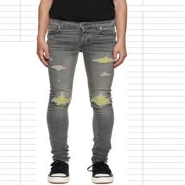 HM601 quality Mens jeans Distressed Motorcycle biker jean Rock Skinny Slim Ripped hole stripe Fashionable snake embroidery Denim p2374