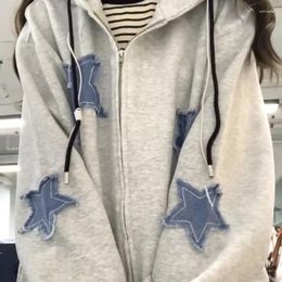 Women's Hoodies QWEEK Star Girl Y2k Zip Up Hoodie Women Vintage Harajuku Oversize Hooded Sweatshirts Korean Streetwear Jacket Fashion Hippie