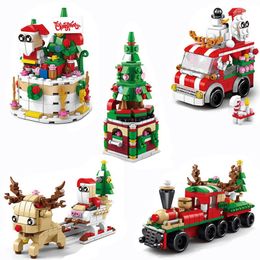 Christmas Building Blocks Set Toy Gifts Santa Reindeer Winter Village Mini House Model DIY Bricks Toys For Kids