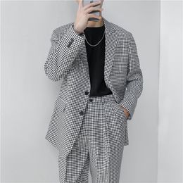 Men's Suits Blazers Mens Korean Chic Streetwear Loose Casual Vintage Plaid Suit Blazers Jackets Brand Male Fashion Wedding Dress Blazer Coat Man 230912