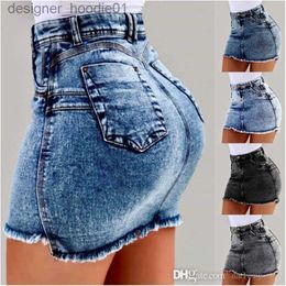 Skirts Womens Sexy Denim Skirts Summer Tassel Dresses Designer Clothing Beach Hip Short Dress Night Club Above Knee With Pocket S-XXXL L230912