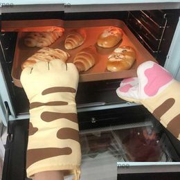 Oven Mitts 1 Cute Cat Paw Glove Anti Foing Microwave Heat Resistant Insation Slip Z230810 Drop Delivery Home Garden Kitchen Dining Bar Dhwkd