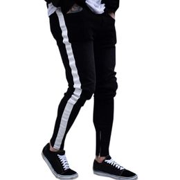 Black Jeans Men Casual Stripe Trouser Biker Ripped Skinny Jeans Frayed Slim Fit Denim Pants Trousers Clothes Pencil Pants306b