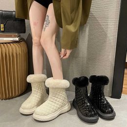 Boots European snow boots womens fur and in one winter plush thickened shoes waterproof anti slip middle sleeve Northeast warm cotton shoes 230830