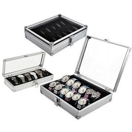 Grid Slots watch box convenient light watch winder Jewellery Wrist Watches Case Holder Display Storage Box Aluminium organize260l