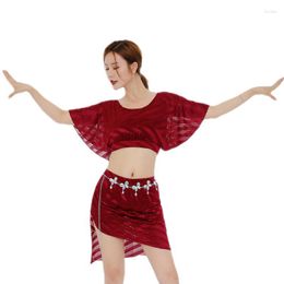 Stage Wear Belly Dance Costume Performance Practice Clothing Suit For Women Bellydance Half Sleeves Top Skirt Oriental Set