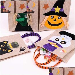 Other Festive Party Supplies 26X15Cm Halloween Linen Tote Bag Pumpkin Candy Storage Bags 4 Styles Halloweens Decoration Handbag T9I001 Dhnuj