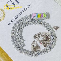 Hip Hop Iced Out New Fashion Design Sterling Silver 925 6mm Moissanite Cuban Bracelet with Custom Enamel Name Clasp