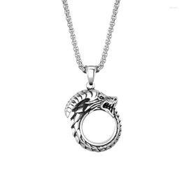 Pendant Necklaces Men's Gothic 3D Dragon Eat Tail Ring Stainless Steel Chain Necklace
