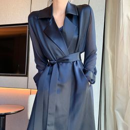 Women's Trench Coats Designer Women Clothes Windbreaker Mid Long Autumn Thin Coat Organza Sleeve Acetate 230912