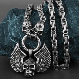 Pendant Necklaces Retro Accessories Feather Necklace For Men Domineering Jewelry Ghost Stainless Steel Tide Chain