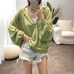 Women's Hoodies European Summer Autumn Shawl Loose Hooded Thin Ice Silk Knitted Sunscreen Sweatshirts Women Fashion Streetwear 2023