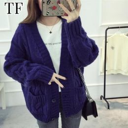 Women's Knits Tees Fashion Autumn Winter Purple Sweater Cardigan Warm Y2k American Vintage Sweaters Loose V-neck Knitted Overcoat Weave Cardigans 230912
