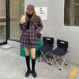 Two Piece Dress UNXX 2023 Winter Christmas Knitted Suits For Women Clothing Korean Fashion Plaid Blazers Coats Mini Skirts 2 Set Vintage