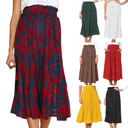 Skirts Fashion Women Printed Long Skirt Leopard Print Floral Pocket Pressed Pleated Women'S Style