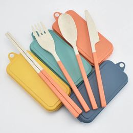 Wheat Straw Folding Cutlery Set Kids Knife Fork Spoon Chopsticks Portable Dinnerware Kits Flatware Set for Travelling Camping i0912