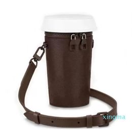 Designer Wallet Coffee Cup Pouch Crossbody Strap Shoulder Bag Genuine Leather Men's Lady's Handbag Purse206C