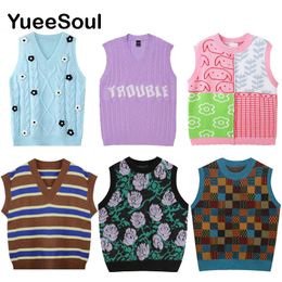 Women's Sweaters Sweet Kawaii Sweater Vest Printed Sleeveless Casual Outerwear Knitted Waistcoat Vintage Y2K Spring E Girl Pullovers Tops 230912