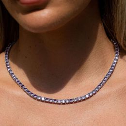 Custom Purple Amethyst Tennis Chain 4mm Round Brilliant Cut 925 Sterling Silver Iced Out Tennis Necklace