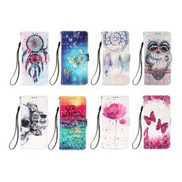 3D Flower Butterfly Leather Wallet Cases For Samsung S23 FE A24 A34 5G Huawei Mate 60 Pro Motorola Moto G14 Skull Dreamcatcher Flip Cover Holder Card Pouch Strap