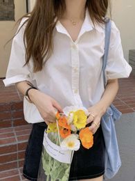 Women's Blouses Jmprs Korean Elegant Women White Shirt Loose Simple Short Sleeve Preppy Style Tops Harajuku Buttons All Match Lady Casual