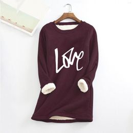 Women's Hoodies Fleece Letter Graphic For Women Round Neck Long-Sleeve Top Loose Fitting Bottoming Shirt Solid Casual Warm Jumper