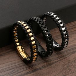 Hiphop Stainless Steel Bracelet for Men Leather Magnetic Buckle Bracelets Wristband Bangle Cuff Fine Jewellery