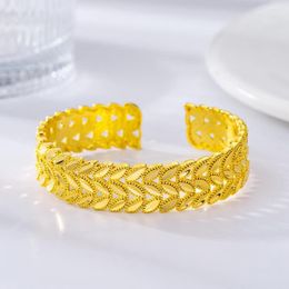 Bangle Women Solid 18k Yellow Gold Filled Classic Fashion Leaf Design Lady Wedding Party Jewelry Gift