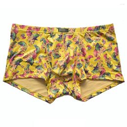 Underpants Floral Print Mens Big U Convex Pouch Underwear Low Waist Boxers Panties Sexy Sleepwear Beachwear Swimsuit