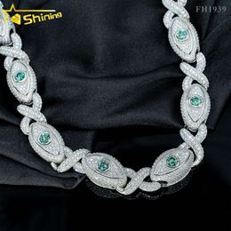 New Arrival Hip Hop Jewellery 925 Silver Evil Big Eye 15mm Iced Out Moissanite Cuban Link Chain