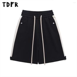 Men's Shorts Patchwork Casual Mens Split-Hem Elastic Waist Knee-length Summer Loose Wide Leg Short Pants Men