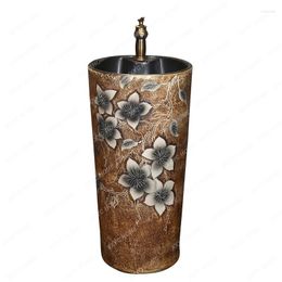 Bathroom Sink Faucets Chinese Carving Art Pedestal Basin Ceramic Column Washbasin