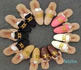 Brand Designer Princetown Leather Slipper with Fur Suede Velvet Winter Slipper Loafers Muller Flat with Box