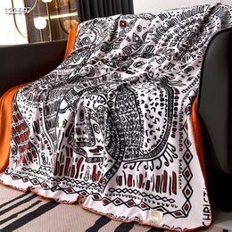 Bed Sofa Luxurious H Orange blanket,double-layer blanket, multi-function shawl blanket, travel blanket, flower blanket 150&150cm