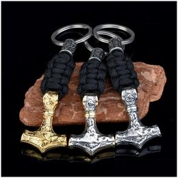 Key Rings Handmade Stainless Steel Hammer Keychain Key Ring Chain Retro Style Men Gift Drop Delivery Dh7Iw