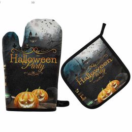Oven Mitts Halloween Jack Gloves And Pot Rack Set Cartoon Pumpkin Heat Resistant Non Slip Kitchen Pad Z230810 Drop Delivery Home Garde Dhxkv
