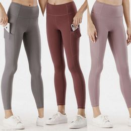 Lu Align Lu Women Yoga Pant Sport Trousers Fitness Sweatpants Naked Leggings Mid Rise Pockets Yogas Pants Girl Exercise Buttock lifting Wunder Train Fashion