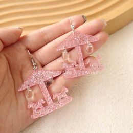 Acrylic Carousel Horse Earrings Girl Heart Princess Feng Shui Drop Pendant