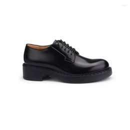 Dress Shoes British Style Lace Up Round Toe Bright Oxford With Thick Heels And Soles Small Leather For Women Autumn Winter