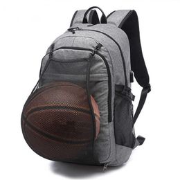 Outdoor Men's Sports Gym Bag Laptop Backpack USB Charging Travel Basketball Backpacks With Ball Holder Teenager Soccer Ball P223W