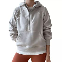 LL Women Yoga Scuba Hoodies Half Zipper Sweatshirt Suit Jacket Ladies Gym Top Activewear Fleece Loose Workout Pullover203N