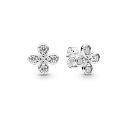 Authentic Pando Ra Four-Petal Flowers Stud Earrings S925 Sterling Silve Fine Women Earring Compatible European Style Jewelry 297968CZ Earring