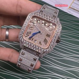 The Latest Men's Iced Out Diamond Watch in 2023 Big Diamond Bezel Full-diamond Popular Shiny Hip-hop Watch 2tone Rose Gold Case Automatic Movemeng