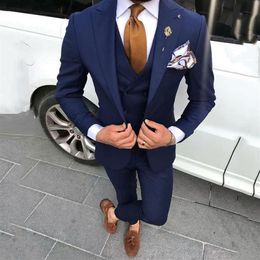 Latest Coat Pant Navy Blue Men Suits for Wedding Prom Man Blazers Groom Tuxedos Terno Masculino Costume Homme 3 Piece316K