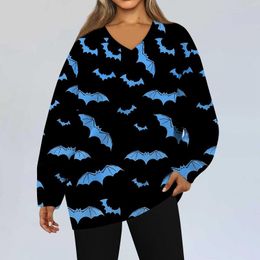 Women's Hoodies Halloween Sweatshirt For Women Fashion V-neck Long Sleeve Tops Loose Print Blouse Female Autumn Top 2023