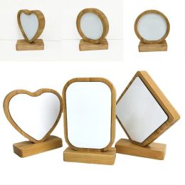 UPS NEW! Stock Bamboos Sublimation Blank Photo Frame With Base DIY Double Sided Wood Love Heart Round Frames Picture Painting Decoration 9.12