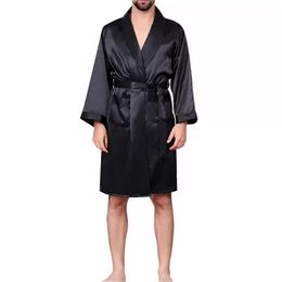 Men Black Lounge Sleepwear Faux Silk Nightwear For Men Comfort Silky Bathrobes Noble Dressing gown Men's Sleep Robes Plus siz218S