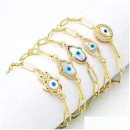 Charm Bracelets Classic Design Fatima Hand Evil Eye Charm Copper Chain Bracelet Jewellery Wholesale Drop Delivery Dhqdq